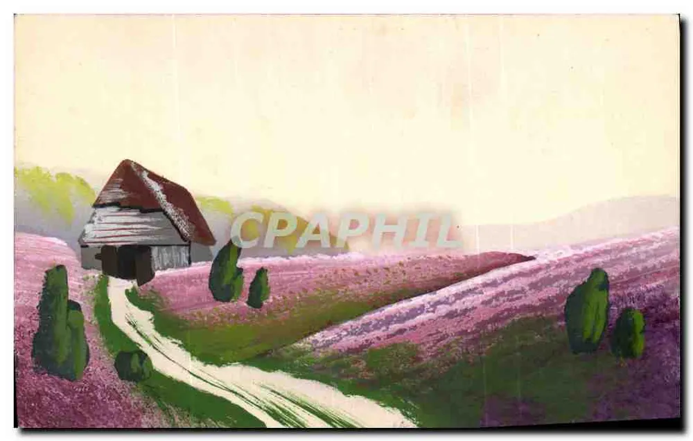 Lavendel-Landschaft — isolierte Haus — unbekannter Verlag - Vorderseite