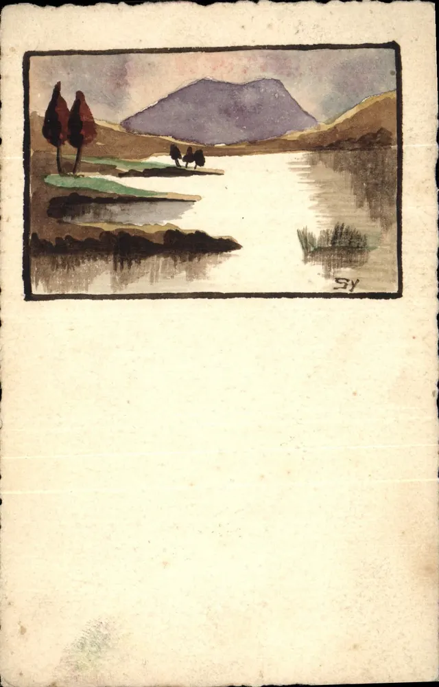 See mit Berg — Landschaft — unbekannter Verlag, Seriennummer nicht sichtbar - Vorderseite
