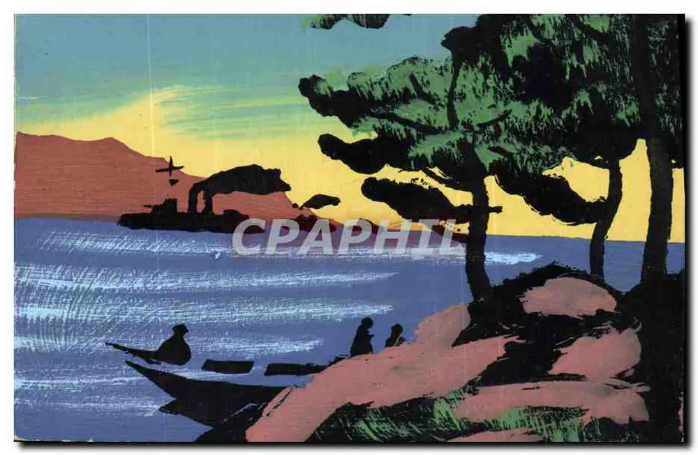 Sonnenuntergang über das Meer — stilisierte Landschaft — unbekannter Verlag - Vorderseite