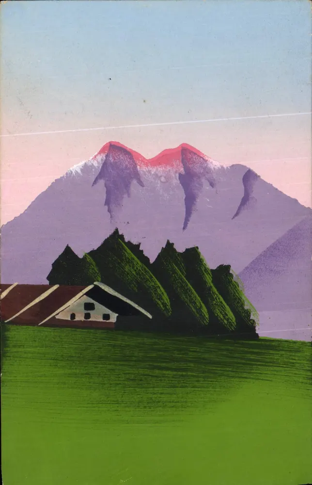 Alpenlandschaft — farbenfrohes Haus und Berge — Nr. 57 - Vorderseite