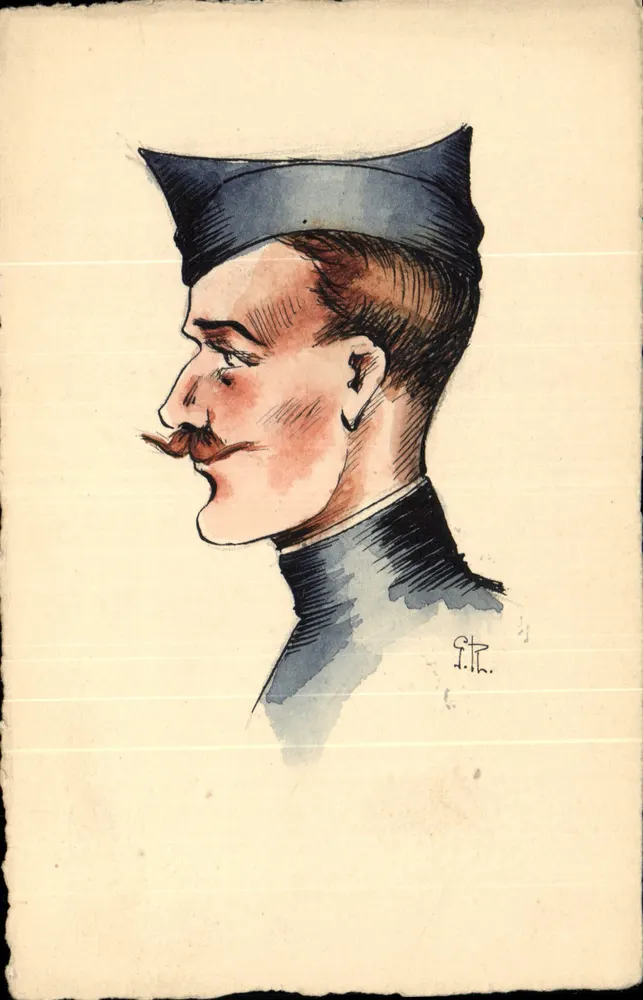 Porträt eines Soldaten — Karikatur — signiert F.T.R. - Vorderseite