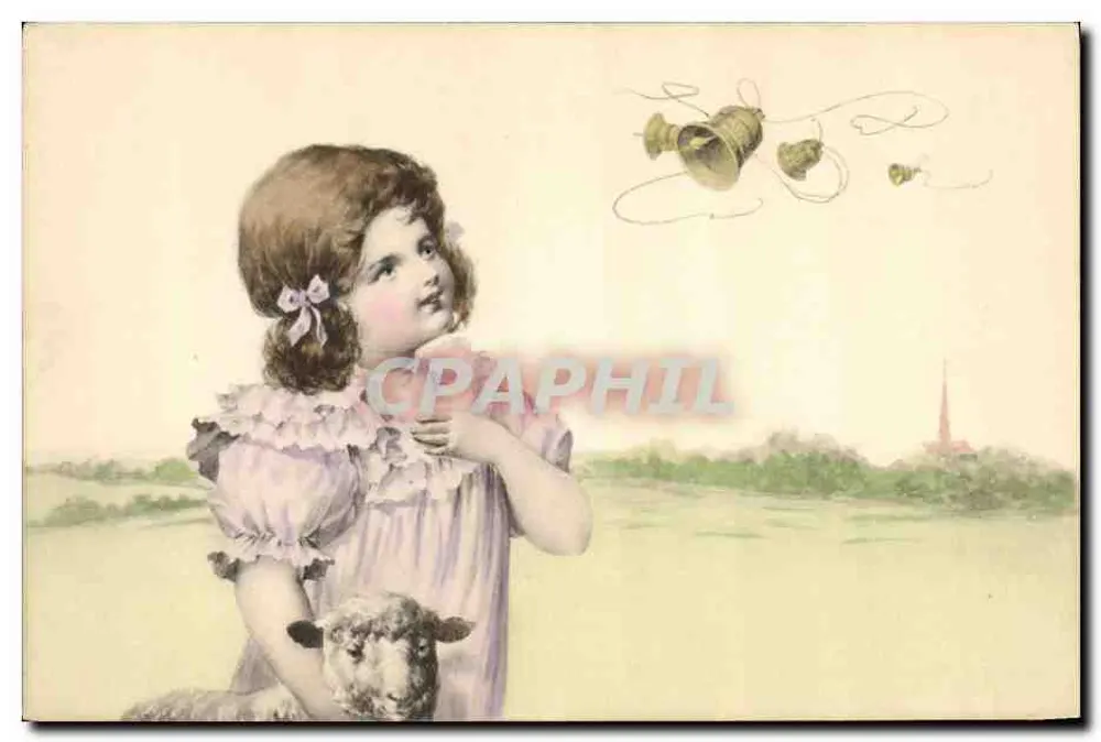 Mädchen und Schaf — mit fliegenden Glocken — M. M. Vienne, n° 136 - Vorderseite
