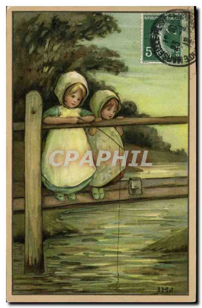 Dos niños pescando — ilustración — M. M. Vienne, n° 589 - Anverso