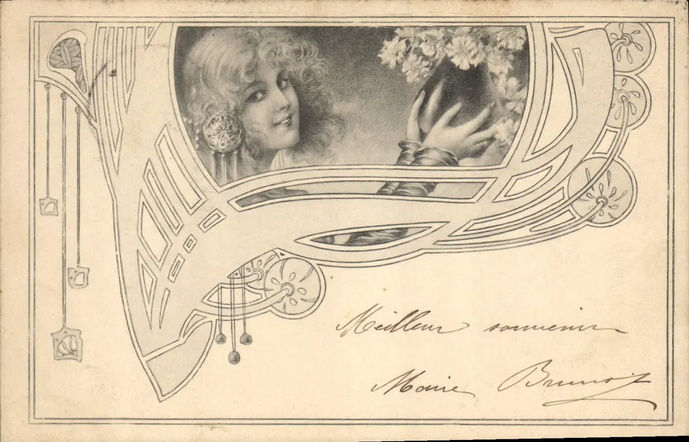 Frau mit Blumen — Jugendstil — M.M. Vienne, Verlag - Vorderseite