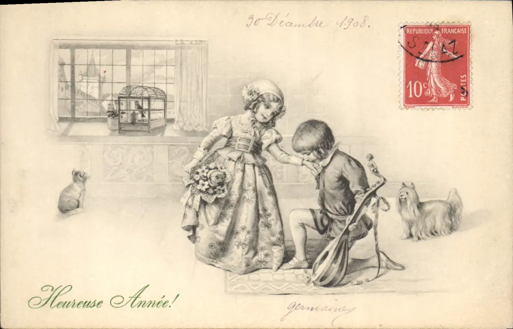 Kinder, die die Mandoline spielen — Frohes Neues Jahr! — M. M. VIENNE, n° 292 - Vorderseite