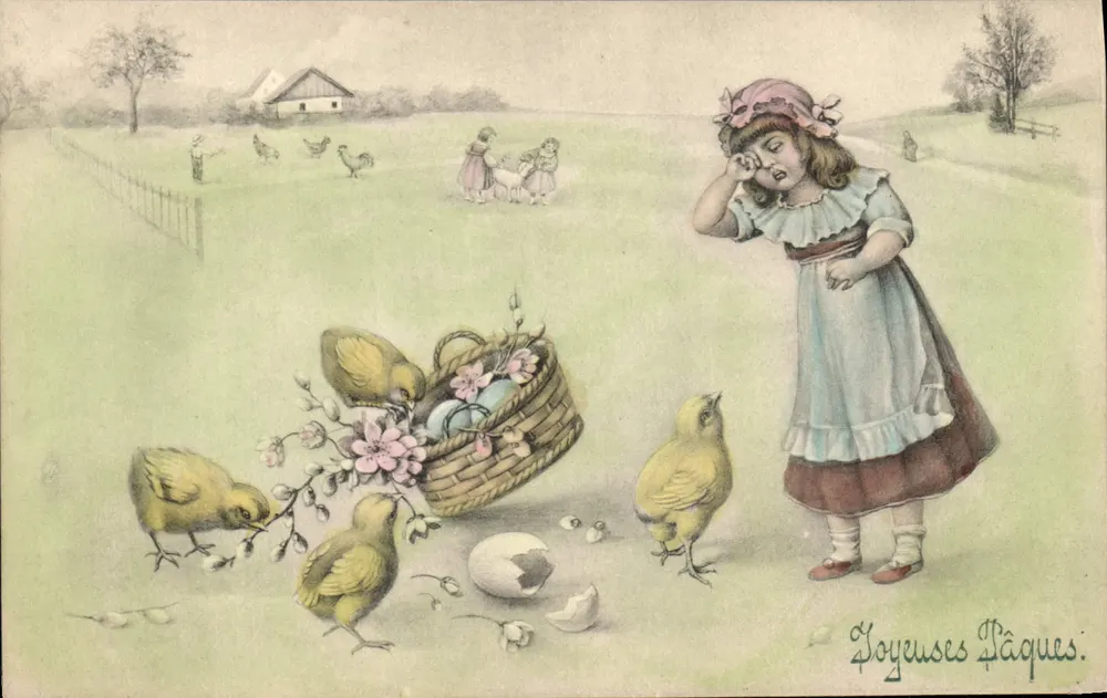 Osterfeier — Kinder und Küken — V.K., Wien 4054 - Vorderseite
