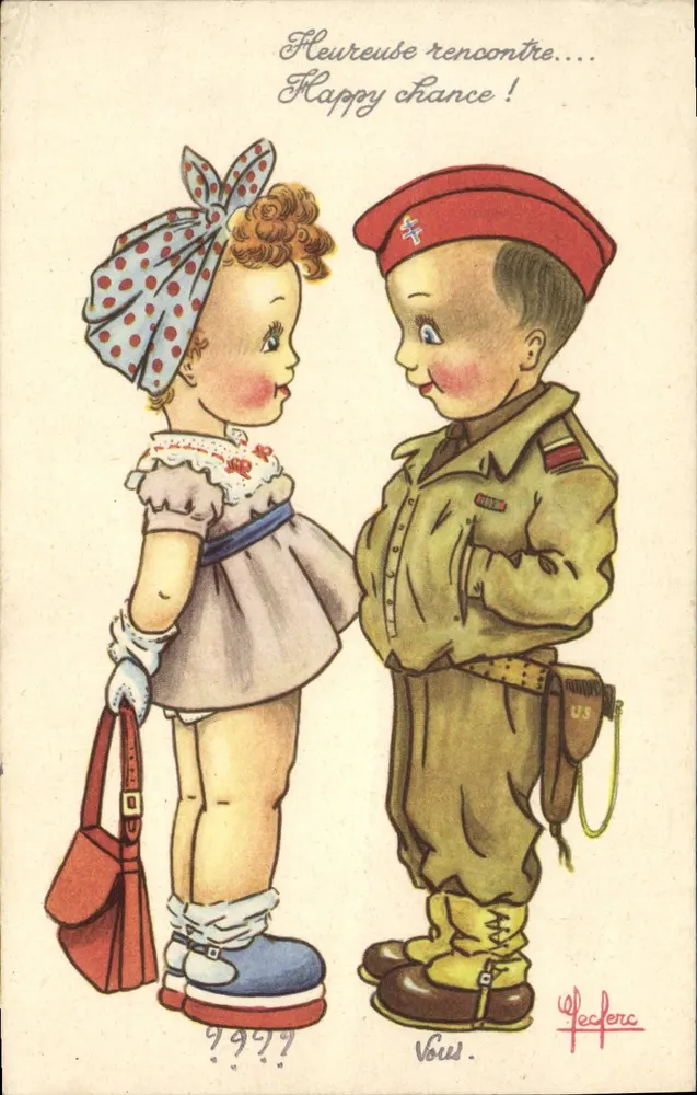 Kind und amerikanischer Soldat — 'Heureuse rencontre... Happy chance!' — J. Feclerc - Vorderseite