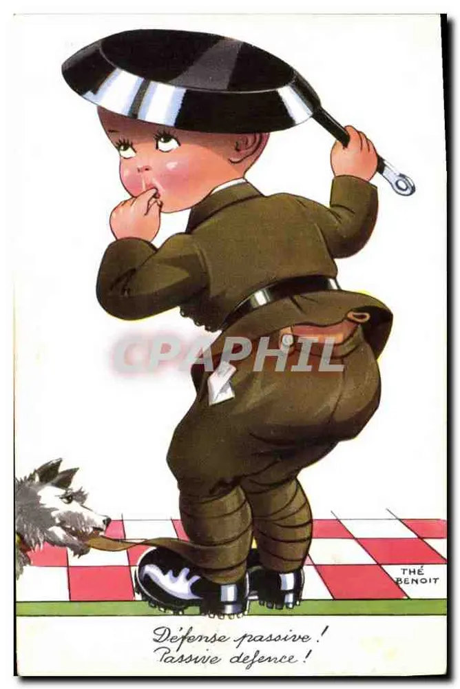 Defesa passiva! — caricatura de um soldado em uniforme — Thé Benoit - Frente