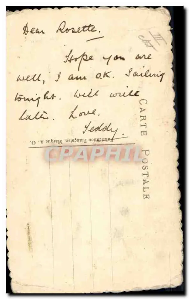 Carta postal bordada — 'DON'T FORGET ME' — Publicação Francesa, Marca A. O. - Verso