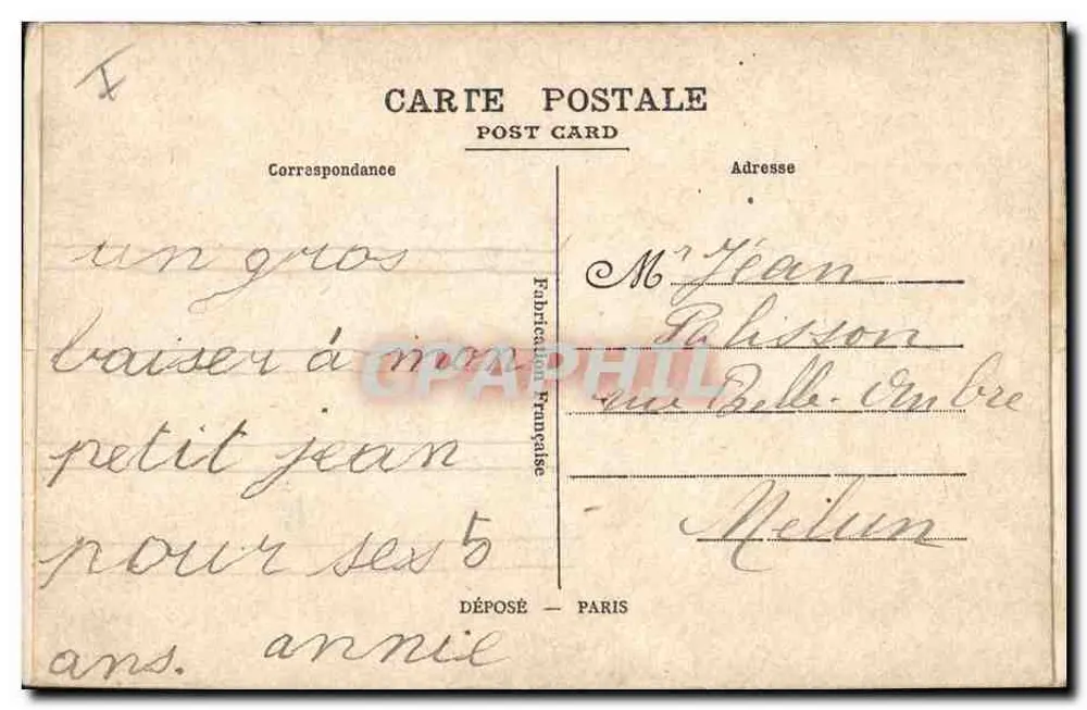 Aniversário — carta postal bordada — Fabrication Française - Verso