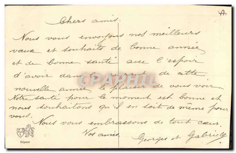 Arranjo de flores bordadas — Boas Festas — Carta postal antiga - Verso