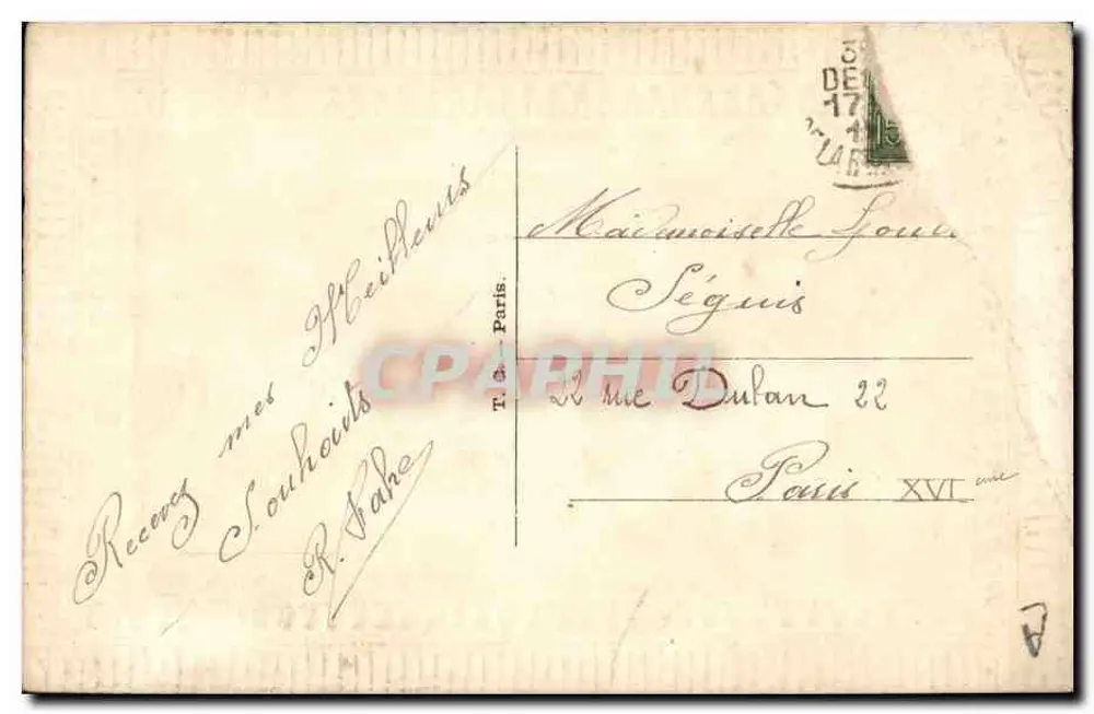 Fleurs brodées — motif floral — carte postale ancienne - Verso