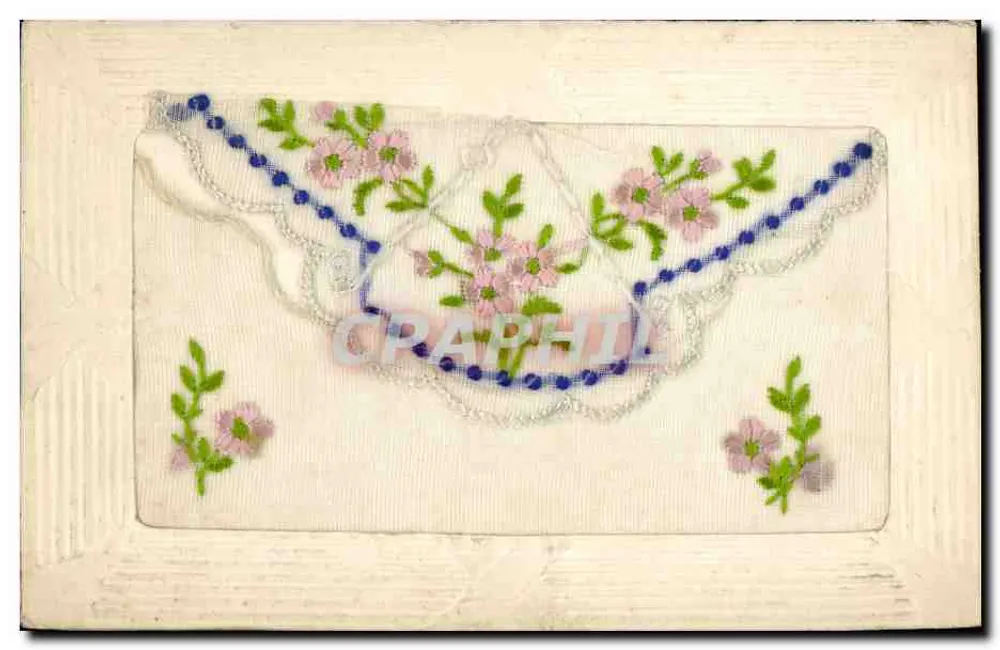 Carta postal decorativa — motivo bordado floral — editor R.M. Paris - Frente