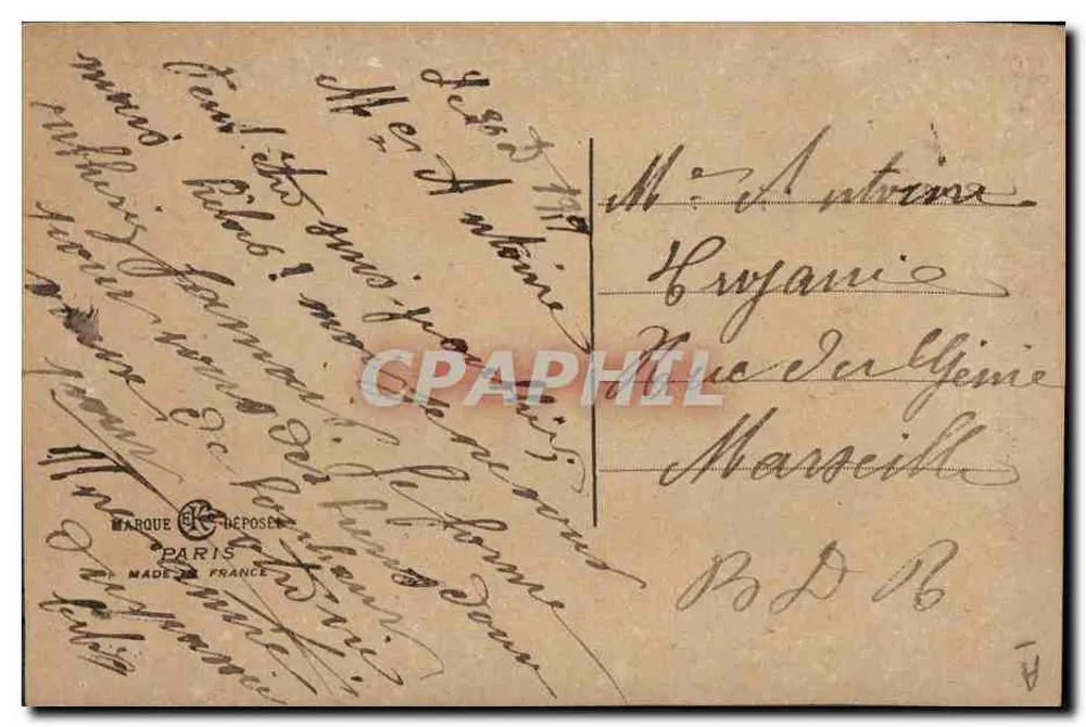 Fiore di pensiero ricamato — cartolina antica — Marca & Depositato a Parigi - Verso