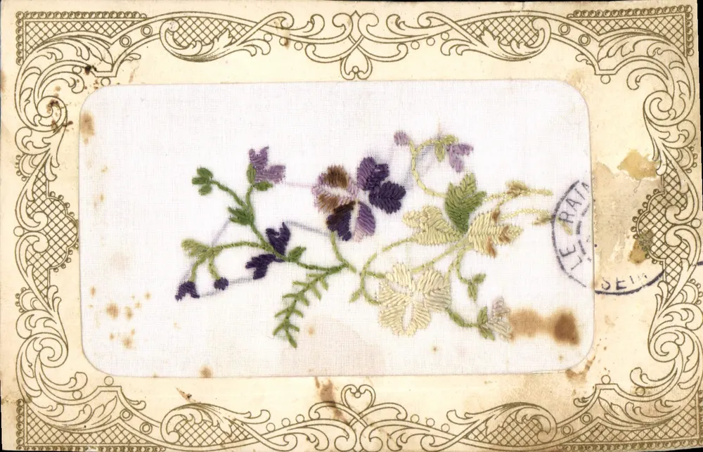 Flor de lavanda bordada — carta postal antiga — editor não visível - Frente
