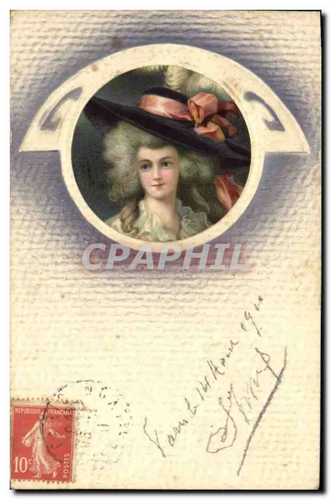 Frau mit Hut — Portrait in ovalem Rahmen — Verlag unbekannt - Vorderseite