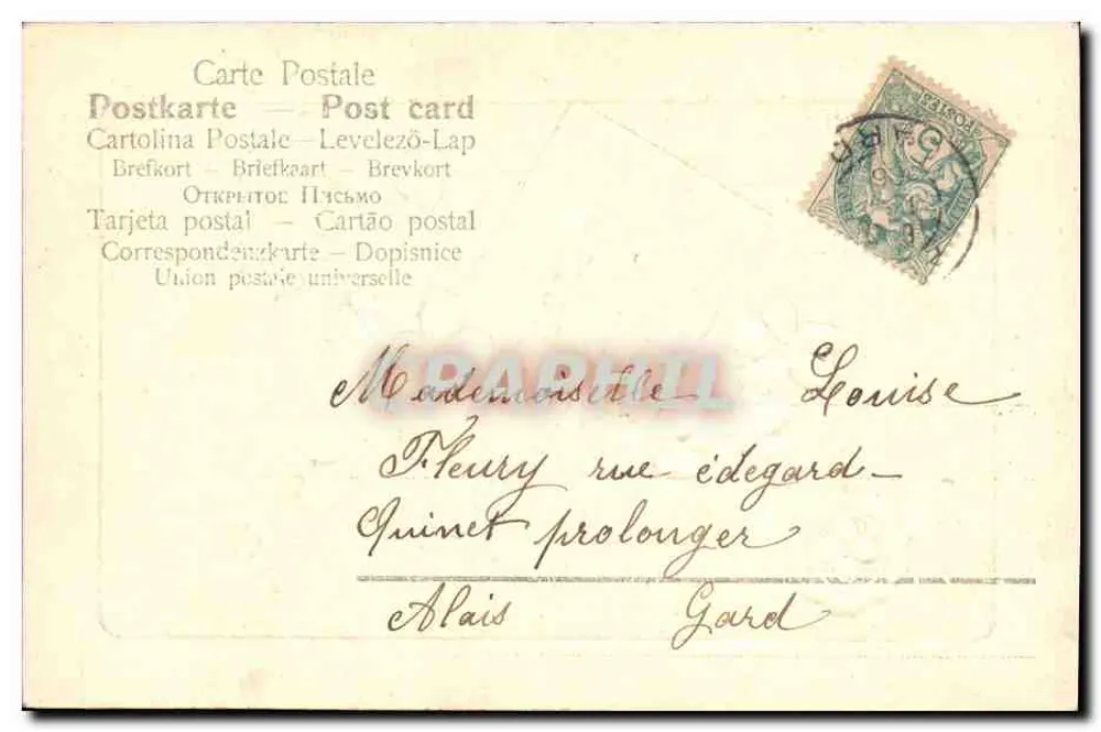 Aniversário — Carta postal decorada com flores e trevo — editor Levelez-Lap - Verso