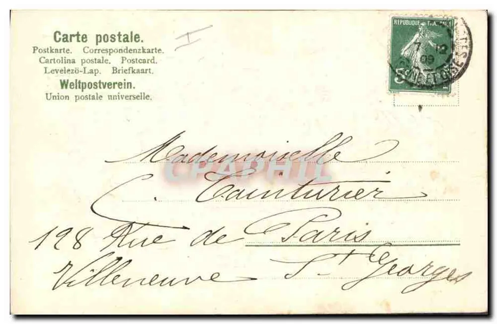 Violetas em um cesto — carta postal de amizade e agradecimento — editor não visível - Verso