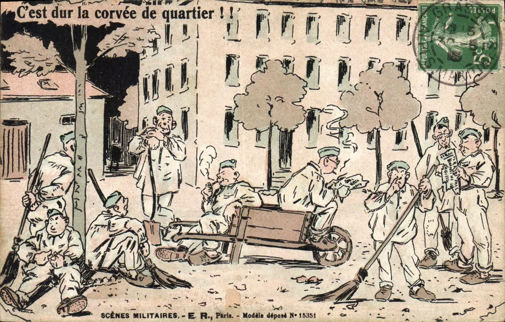 Corvée de bairro — Cenas militares — E.R., Paris, Modelo depositado N°15351 - Frente