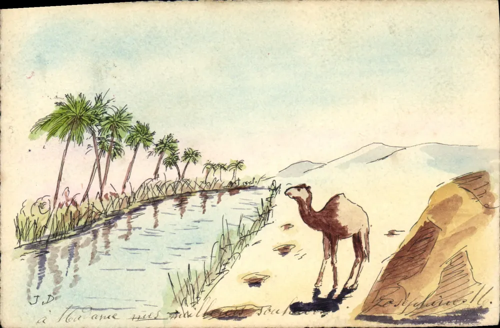 Szene des Nils — Aquarellzeichnung — J.D. und R. G. Chaine - Vorderseite