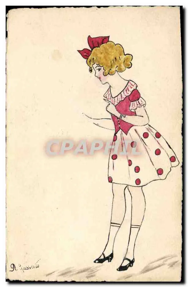 Mädchen in einem Kleid mit Punkten — Zeichnung von R. Raphaël — J.P. Paris n°133 - Vorderseite