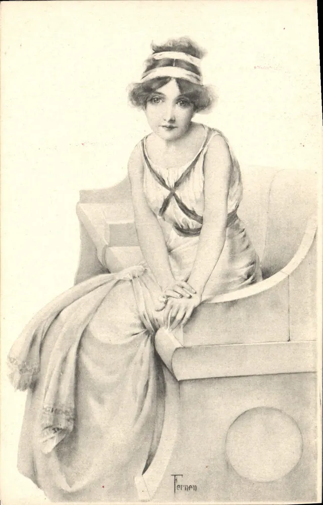 Sitzende junge Frau — Art Deco-Stil — Fernen - Vorderseite