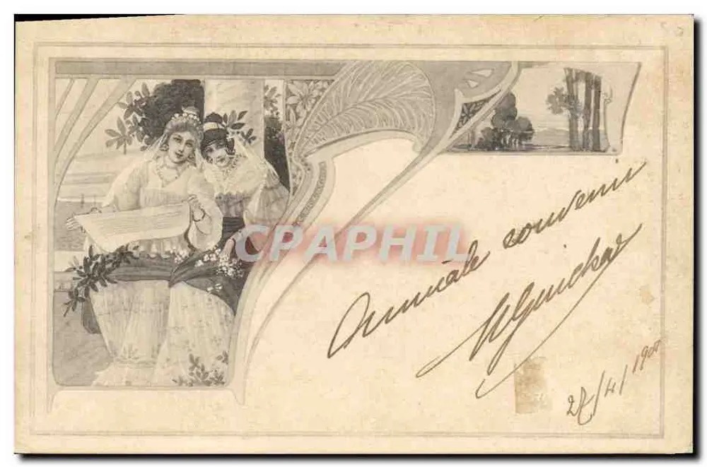 Dos jóvenes mujeres — escena decorativa — editor M. Gouichar, número de serie no visible - Anverso