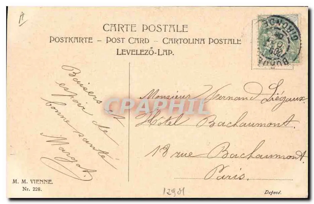 Junge Frau mit Lorbeerkrone — M. M. Vienne, Nr. 228 — Verlag M. M. Vienne - Rückseite