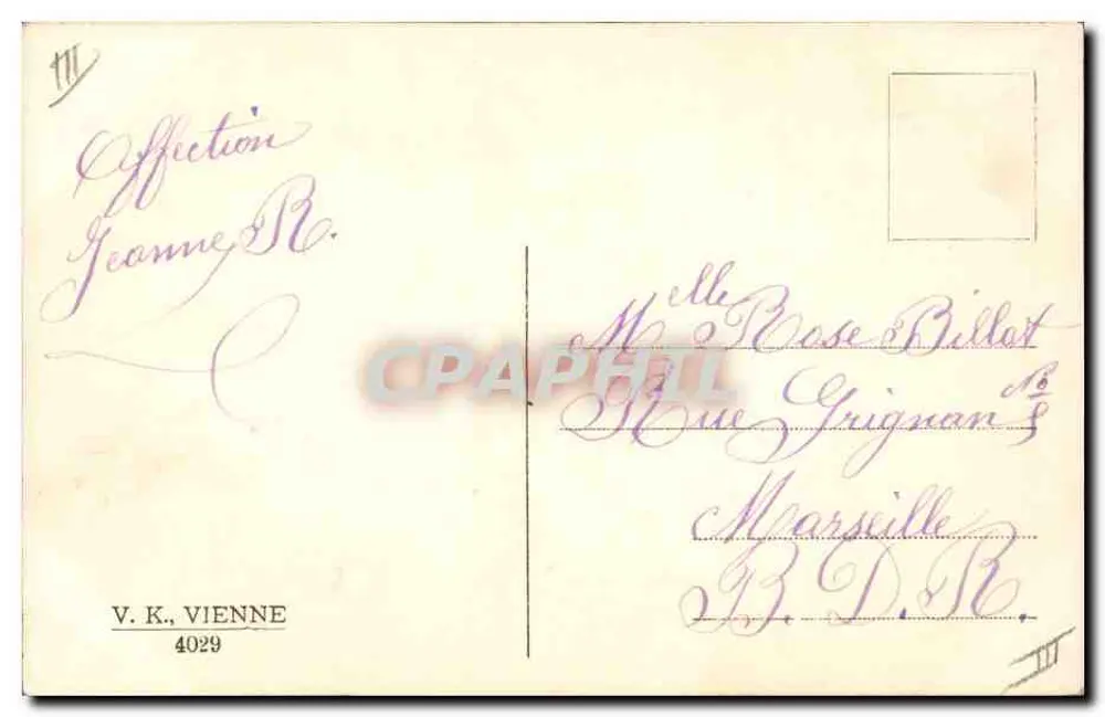 Frau und Kind mit Blumenstrauß — Ostern — Verlag V. K., Wien, Nr. 4029 - Rückseite