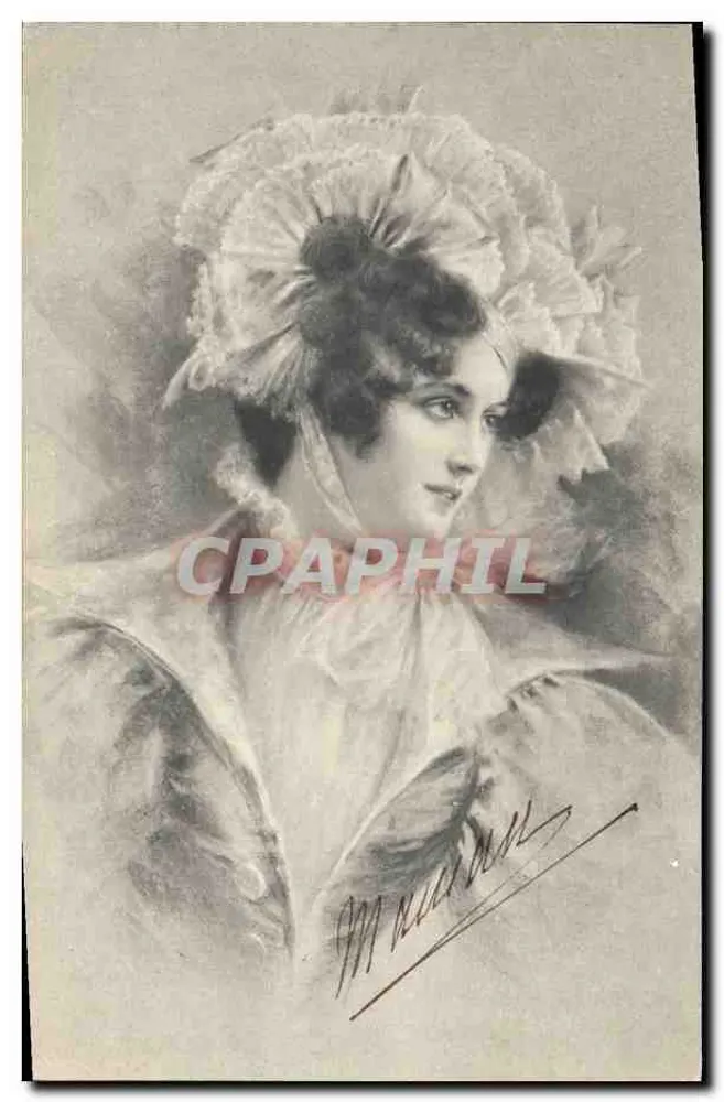 Junge Frau mit Hut mit Schleiern — Portrait — M. Maucaran - Vorderseite