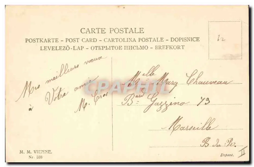 Jeune fille tenant un panier de gui — Heureuse Année! — M. M. Vienne, Nr. 338 - Reverso