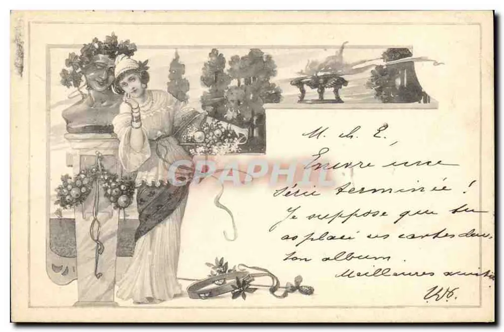 Frau neben einem Büsten — Garten-Szene — Verlag M. M. Vienne, Nr. 50 - Vorderseite