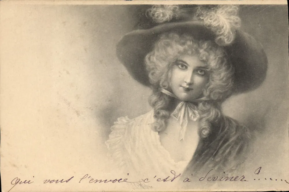 Jeune femme à chapeau orné de plumes — portrait — éditeur M. M. VIENNE - Vorderseite