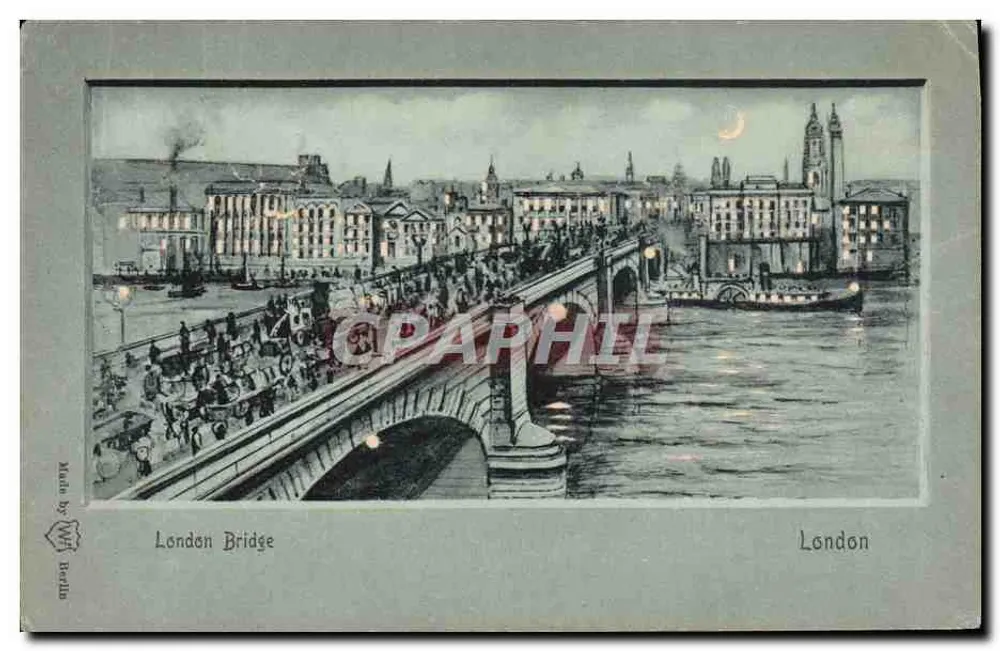 London Bridge — vue nocturne avec croissant de lune — éditeur Berliner, n° 141 - Anverso