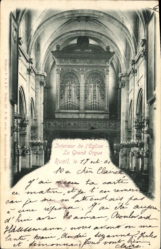 Innenansicht der Kirche — Das Große Orgel — Rueil, Verleger P. S. à D. Berka n°532 - Vorderseite