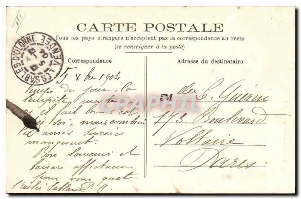 Les Sables-d'Olonne — O farol vermelho, mar agitado — Coleção L. Amiau, Sables-d'Olonne — N° 1130 - Verso