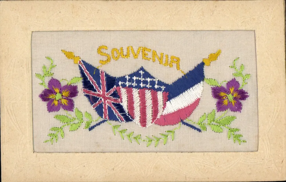 Britische, amerikanische und französische Fahnen — Erinnerungen — Made in France - Toulouse - Vorderseite
