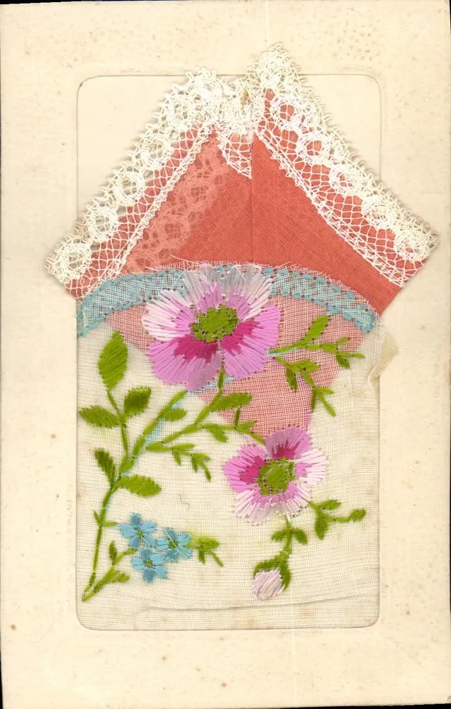 Fleurie — casa em tecido bordado — Carte postale française - Frente