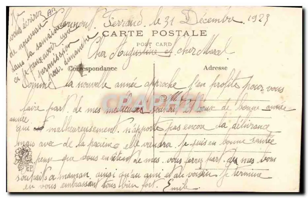 Visão da Torre Eiffel — Boa Ano — Carta postal bordada - Verso