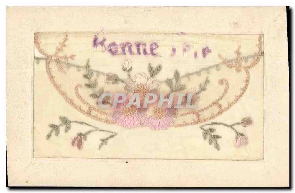 Carta postal decorativa bordada — 'Konne, P.P.' — editor desconhecido - Frente