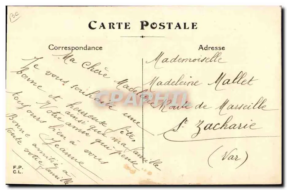 Flores bordadas — carta postal decorativa — F.P.C.L. - Verso