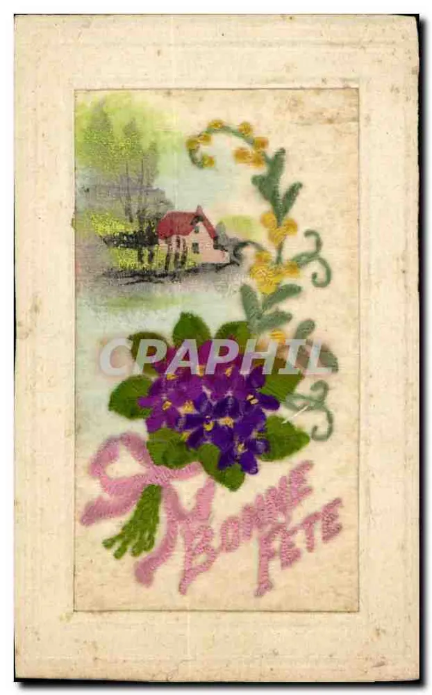 Flores e casa — Boa Festa — Carta Postal - Frente