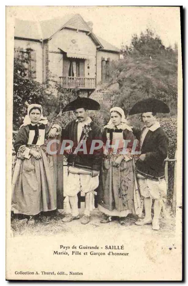 Gegend von Guérande - SAILLÉ — Verheiratetes Paar, Brautjungfer und Trauzeugen — Sammlung A. Thuret, Verlag, Nantes - Vorderseite