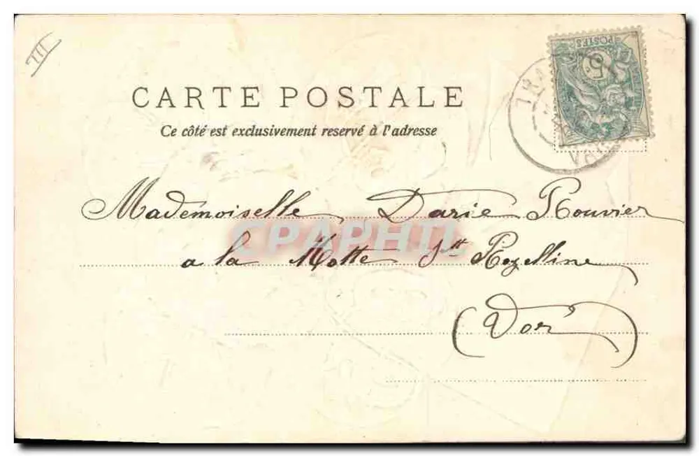 Fille dans un trèfle à quatre feuilles — carte de vœux pour l'année 1905 — éditeur anonyme - Verso