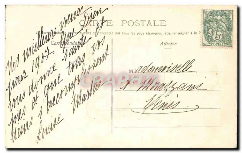 Frau mit blühendem Hut — Neujahrs-Karte 1906 — Verlag nicht sichtbar - Rückseite