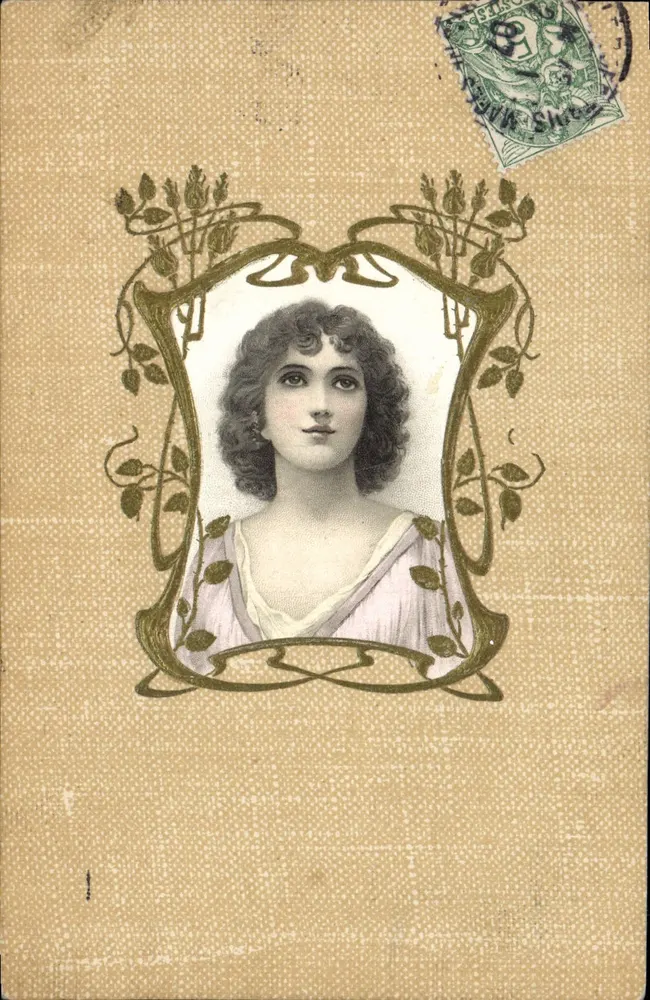 Junge Frau — Portrait in Art Nouveau-Rahmen — unbekannter Verlag - Vorderseite