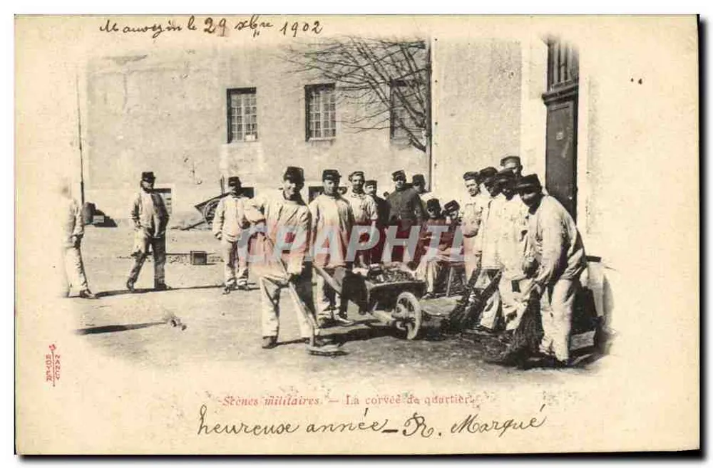 Maurey — Cenas militares. — A tarefa do quartel — Dr. Marqué - Frente