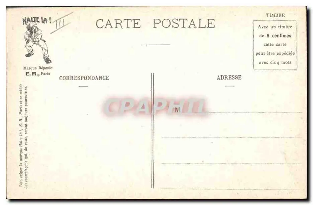 Sergeant, der die Pfeife bläst — Unsere Alarmrufe für die Einberufung! — E. R., Paris, Modell Nr. 894 - Rückseite