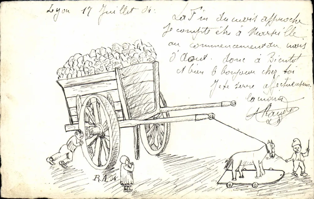 Wagen gezogen von einem Esel — Lyon — R.A. 24 - Vorderseite