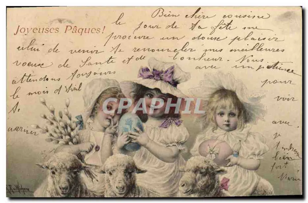 Kinder und Schafe — Ostern — Verlag A. R. W. Hohner - Vorderseite